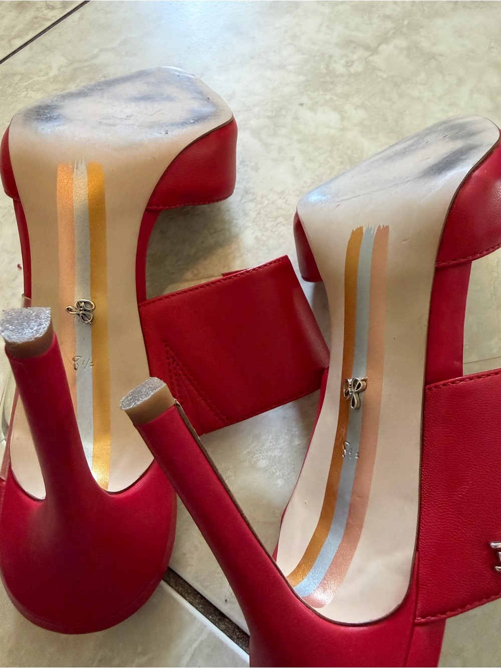 Sam Edelman Hope heels/mules - Red Pointed Mule Heels with Clear Strap - Picture 7 of 11